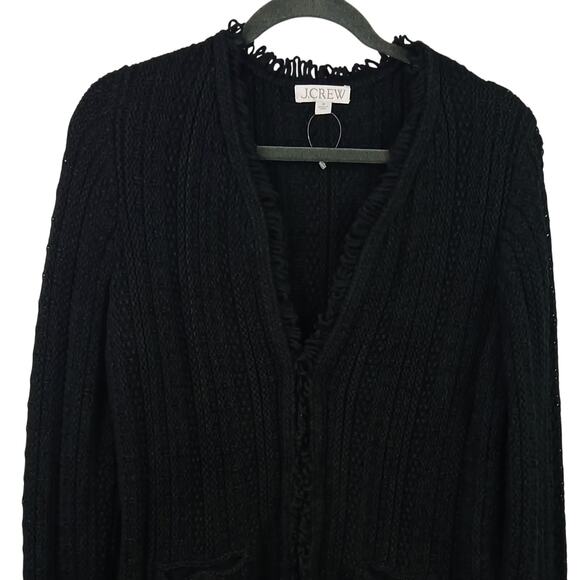 J.Crew SZ M Textured Cable-Knit Lady Jacket With Fringe In Black NWOT $198 - Picture 3 of 5